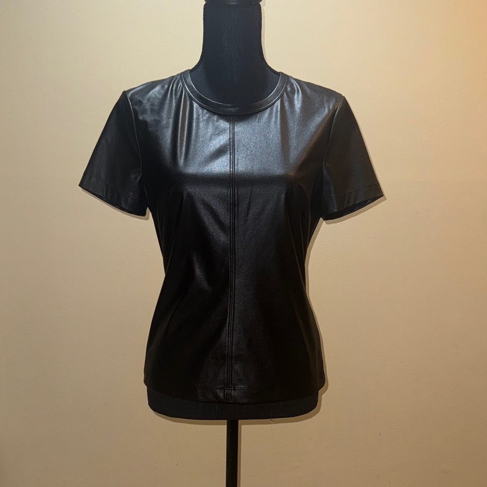 Helmut Lang Black Faux Leather Short Sleeve Top